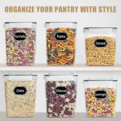 Wildone Large Food Storage Containers 5.2L /175oz, 4 Piece BPA Free Plastic Airtight Food Storage Containers for Flour, Sugar, Baking Supplies, Kitchen & Pantry Containers with 20 Labels