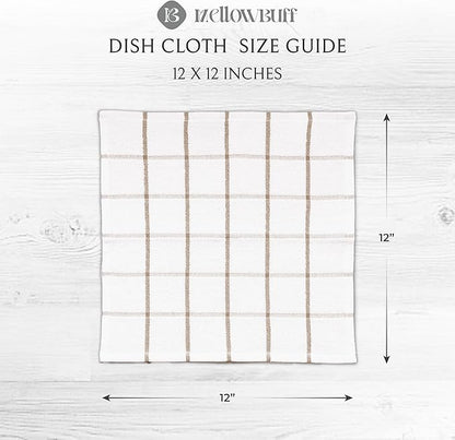 100% Cotton Terry Dish Cloth & Dish Towel, 6 Pack, Super Soft and Absorbent Kitchen Towels, Perfect for Kitchen Cleaning and Dish Washing (TAN (Solid and Checks) 8 Pack)