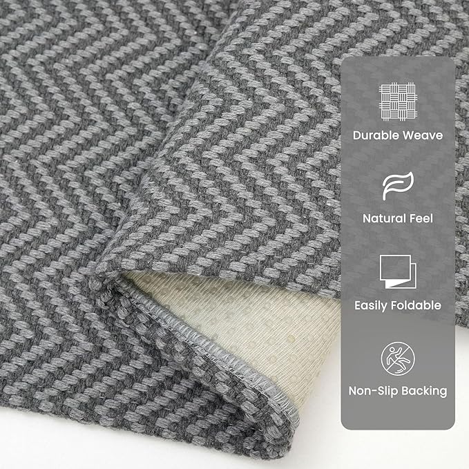 2x6 Ft Braided Runner Rug Washable Runners for Hallways Kitchen Runner Rug with Rubber Backing Cotton Entryway Runner Indoor, Woven Floor Carpet for Hall Kitchen Bedroom, Charcoal Gray/Gray