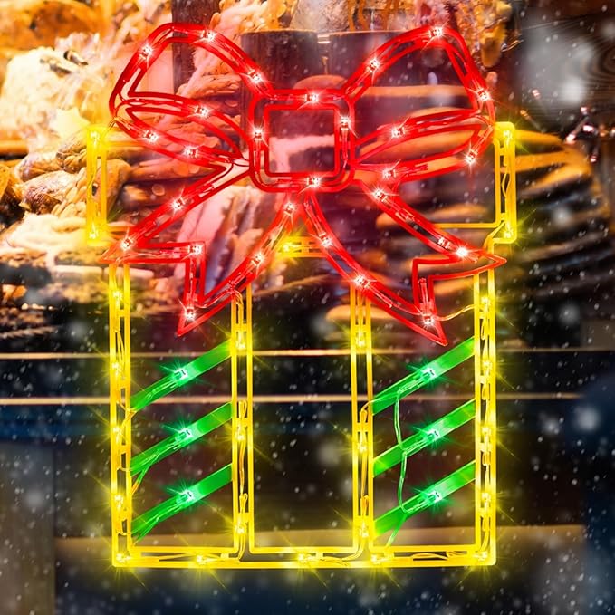 16" Christmas Window Silhouette Lights - 6 Pack Colour Lighted Snowflake, Gift Box, Christmas Tree, Christmas Stocking, Snowman, Candy Cane for Holiday Indoor and Outdoor Wall Door Window Decorate
