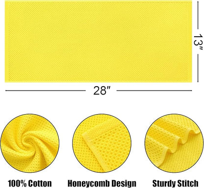 Kitinjoy 100% Cotton Waffle Weave Kitchen Towels, 4-Pack Super Soft and Absorbent Dish Towels for Drying Dishes, Kitchen Hand Towels, 13 in x 28 in, Yellow