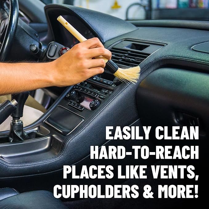 Chemical Guys Boars Hair Detailing Brush - Gentle Scratch-Free Cleaning for Wheels, Grilles, Emblems, and Interior Surfaces - Versatile Multi-Purpose Auto Detailing Brush for Deep Cleaning - Acc_S90