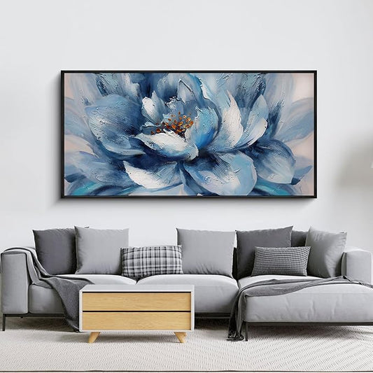 XLSJERST Flower Canvas Wall Art for Living Room - Large White Blue Flower Picture Print Painting Wall Decor Framed Artwork Ready to Hang for Home Bedroom Wall Decoration Size 20x40