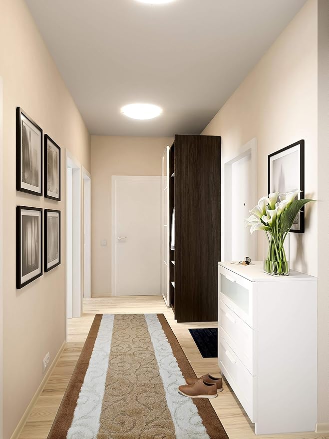 Custom Size Scroll Hallway Runner Rug Slip Resistant, 26 Inch Wide x Your Choice of Length Size, Beige, 26 Inch X 11 Feet, Sold and Priced Per Foot