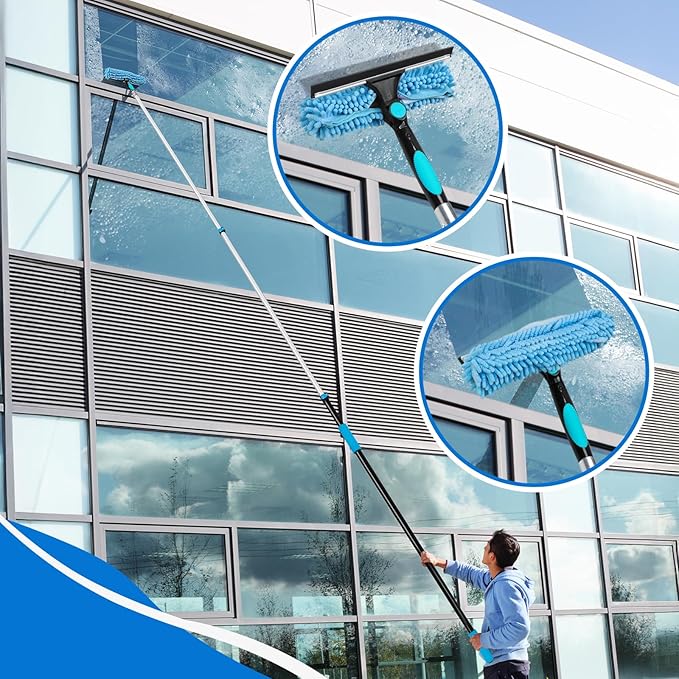 MAVRIZ 5-12 FT Window Washing Kit with Extension Pole (2 Window Squeegee + 1 Telescopic Pole)