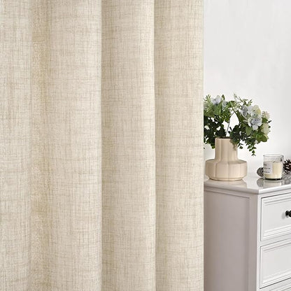 YoungsTex Linen Curtains 80 Inch Length for Living Room, Light Filtering Semi Sheer Drapes with Back Tab Rod Pocket for Bedroom Farmhouse Cream Textured Window Treatments, 2 Panels, 52 X 80 Inch