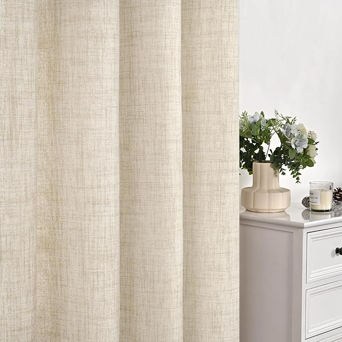 YoungsTex Linen Curtains 63 Inch Length for Living Room - Cream Semi Sheer Window Drapes Light Filtering with Bronze Grommet Textured Rustic for Bedroom Dining Farmhouse, 2 Panels, 42 x 63 Inch