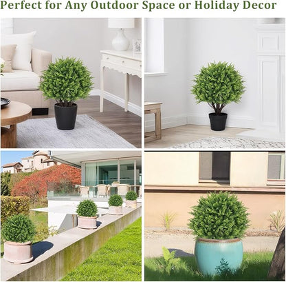 24" Artificial Cedar Topiary Trees Set of 2 – UV Resistant Faux Cypress Pine Plants for Outdoor Planters, Realistic Fake Bushes and Shrubs for Front Porch, Patio Christmas Decor – 2ft Tall