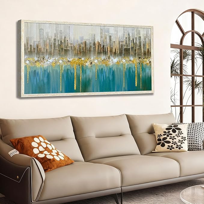 Ardemy Framed Wall Art Abstract Canvas Modern Gold Textured Wall Decor Living Room Painting Picture Artwork Bedroom Home Office, 40"x20"