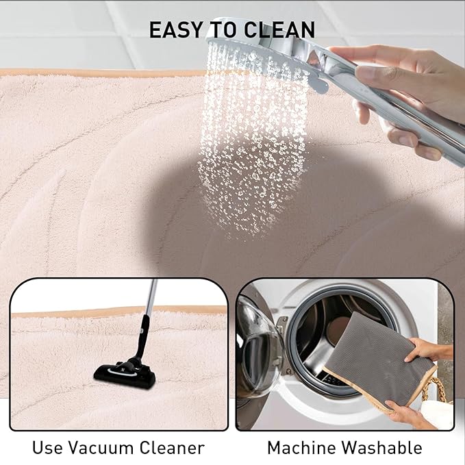 Bath Mats 30x20 Non-Slip Absorbent Bathroom Rug, Quick Dry Machine Washable Shower Tub Mat with Rubber Backing, Soft Floor Carpet for Bathroom Decor Wave White