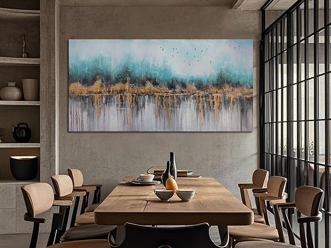 Ardemy Abstract Canvas Wall Art Teal and Gold Paintings Wall Decor Bedroom Large Pictures Textured Artwork for Walls Home Office Living Room 48"x24"