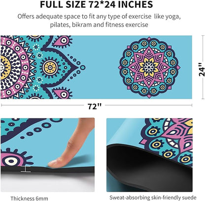 nuveti Yoga Mat Print Extra Thick TPE Non Slip Fitness Exercise Mat with Carrying Bag,72"x24" Extra Thick 6MM Exercise & Workout Mat for Yoga, Pilates Fitness and Floor Exercises