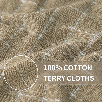 Homaxy 100% Cotton Terry Kitchen Towels(Tan, 13 x 28 inches), Checkered Designed, Soft and Super Absorbent Dish Towels, 12 Pack