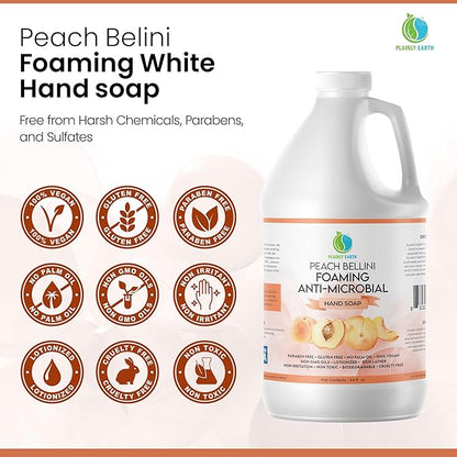 AntiMicrobial Hand Soap 64 oz - Peach Bellini Gentle Foaming Liquid Hand Soap Refill Antibacterial - Moisturizing, Long Lasting Freshness & Safe for Skin