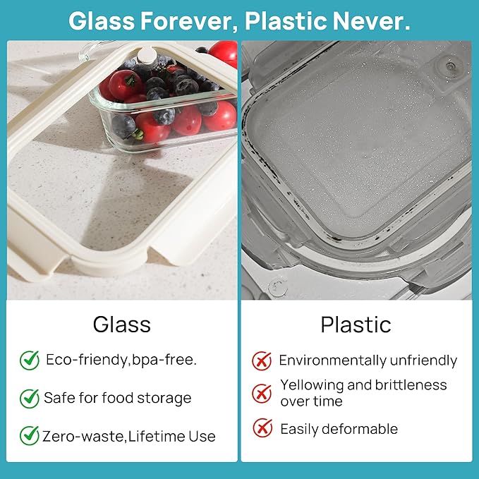 Vtopmart 5 Pack 35oz Glass Food Containers with Glass-Lids & Air Vent, Meal Prep Food Container Sets, Reusable Lunch box for leftovers, Save for Microwave, Oven, Freezer, and Dishwasher, BPA Free