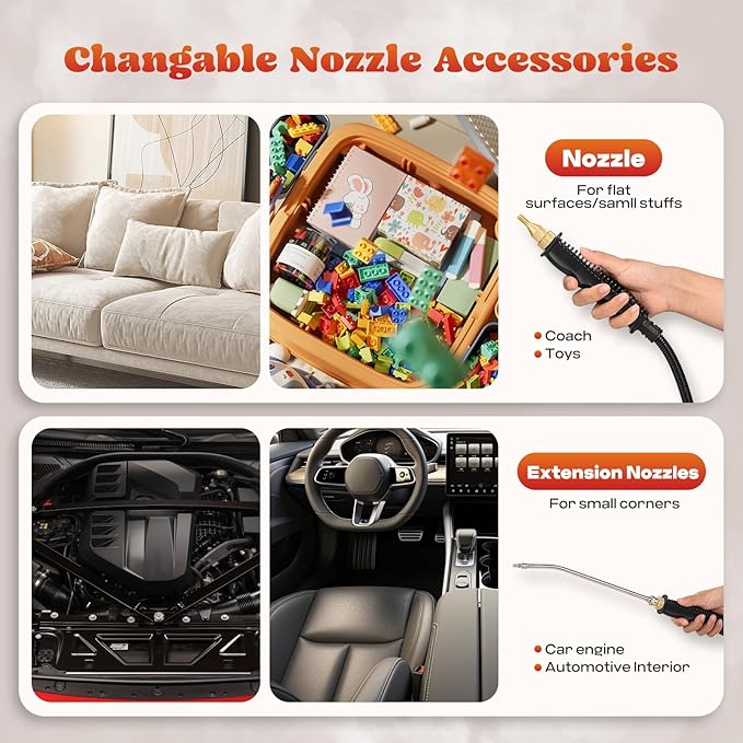 Moongiantgo Handheld Steam Cleaner, 2500W High Pressure Steamer for Cleaning, Portable Pressurized Cleaning Machine for Home Kitchen Car Detailing Grout Tile Bathroom with 1200ml Water Tank (White)