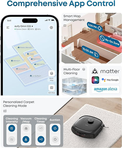 eufy Robot Vacuum E25, HydroJet System with Roller Mop, 20,000 Pa Turbo Suction, All-in-One Robot Vacuum and Mop Combo, Edge-to-Corner Cleaning, Zero-Tangle Design, AI Obstacle Avoidance (Upgraded)