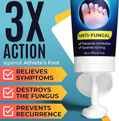Foot Cream | Athlete’s Foot Cream for Cracked Heels, Dry Skin & Itchy Feet | Relieves Itching, Burning & Redness | Antifungal Treatment Helps with Nail Fungus, Jock Itch & Ringworm | 4.05 fl oz
