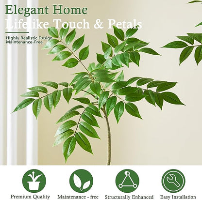 Artificial Sumac Tree：6FT Faux Mahonia Fortunei Tree Realistic Fake Floor Plant Silk Leaves & Elegant Branches in Pot Fake Plant for Minimalist Decor Indoor Home Sala Office Hotel Patio Studio