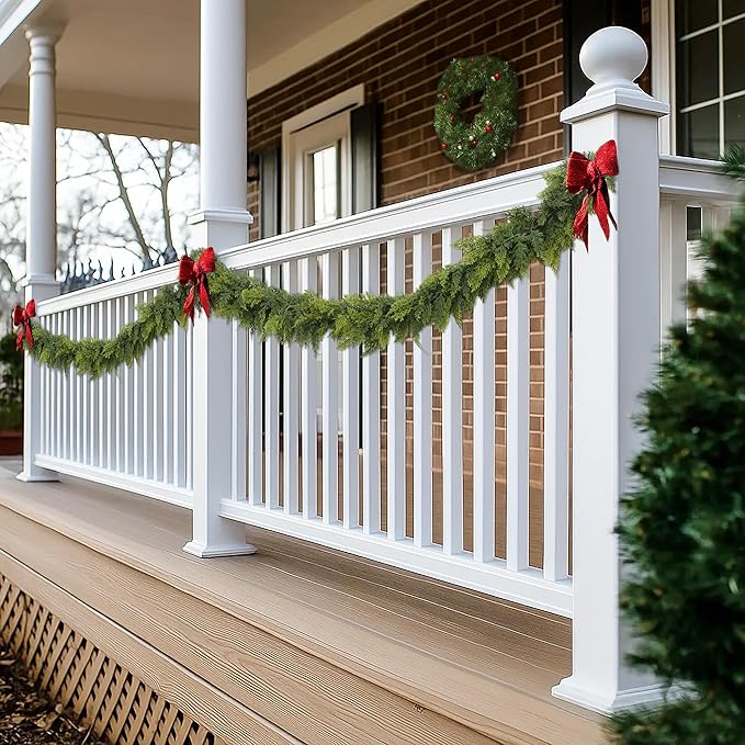 9FT Real Touch Norfolk Christmas Pine Garland Set of 2, Lifelike Artificial Bendable Greenery Garland for Front Door, Mantle, Staircase, Windowsill Indoor Outdoor Christmas Decorations