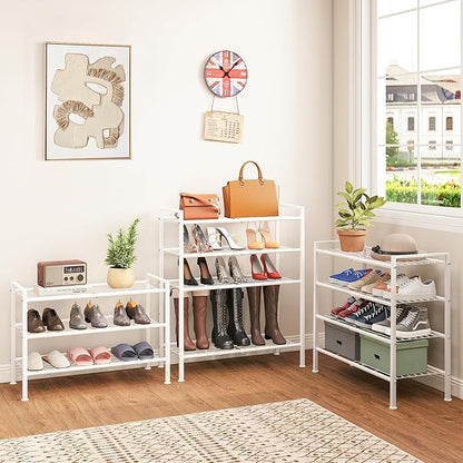 4-Tier Shoe Rack,Metal White Shoe Storage Organizer Shelf for Closet,Entryway,Hallway,Dorm (White, 4 Tier)