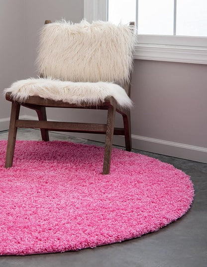 Unique Loom Solid Shag Collection Area Rug (4' 1" Round, Taffy Pink)