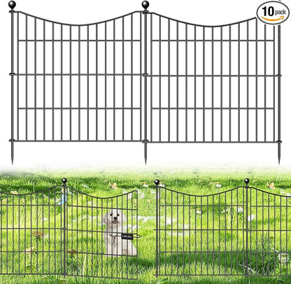 10 Panels Decorative Garden Fence with Gate, 24 in(H) X 20 ft(L) No Dig Dog Fence Animal Barrier Outdoor for Yard, Rustproof Metal Garden Edging and Borders, Temporary Fencing Stakes