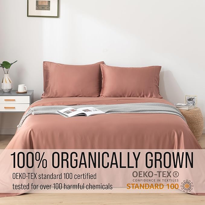Bella Coterie Luxury Bamboo Viscose Cal King Size Sheet Set | 100% Organically Grown | Ultra Soft | Cooling for Hot Sleepers | 18" Deep Pocket [Raisin]