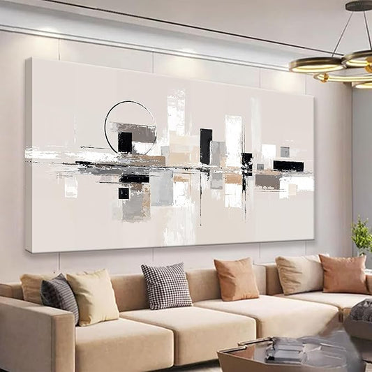 QSQ Abstract Wall Art Black White Wall Art Painting Grey Brown Canvas Art Wall Decor Prints Minimalist Abstract Wall Decor For Living Room Bedroom Kitchen Office Home Decoration 24" × 48"