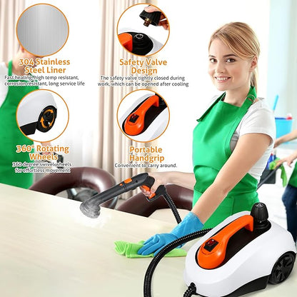 WICHEMI Steam Cleaner with Extension Pole, 61 oz, Steam Cleaner for Home, Adjustable Steam Pressure, 26 Accessories, Handheld Steam Cleaner for Walls, Gaps, Hard Floors, and Tiles