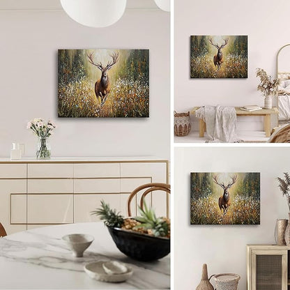 XLSJERST Deer Wall Art Poster 11x15 Inches - Rustic Picture Farm Artwork Canvas Picture Wall Decor Brown Wall Art for Living Room Guest Bathroom Decoration