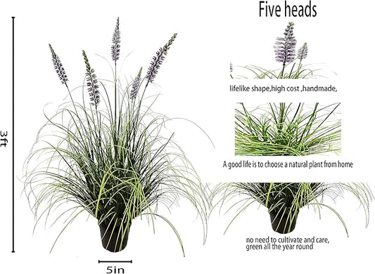 Artificial Lavender Plant 35in (2 Pack) - Tall Faux Indoor Home Decorative Plants & Flowers in Pot, Fake House Plant