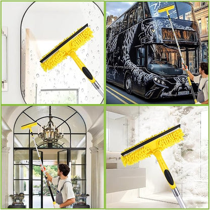 Professional Window Squeegee with Telescoping Extension Pole, 2 in 1 Shower Cleaning with Telescopic Pole, 36'' Extension Washing Tools with Rotating Head for Indoor/Outdoor High Window Glass