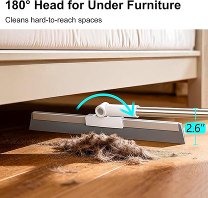 Multi-Function Air Broom for Water & Pet Hair Removal, Floor Squeegee for Tile, Hardwood & Under-Furniture Cleaning with 51″-58″ Telescoping Handle & 180° Rotating Head
