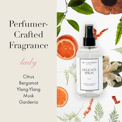 The Laundress Delicate Fabric Spray, Wrinkle Release Spray, Upholstery and Linen Spray, Silk & Lingerie Refresher, Lady Scent, Citrus, Rosewood, Musk, 8 Fl Oz