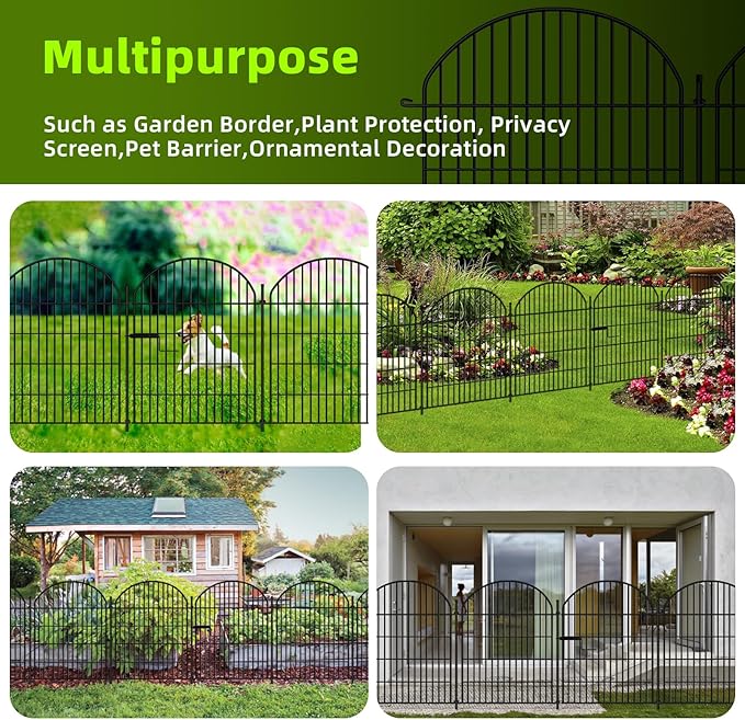HIGH 10 Panels Garden Fence 36in H x 22.5ft L with Gate, No Dig Dog Fence Animal Barrier, Decorative Rustproof Metal Garden Edging Border Panel Fencing for Outdoor, Yard, Patio
