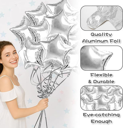 Silver Star Balloons Graduation Foil Balloons Mylar Balloon For Helium Metallic 12pcs 18 Inch Class of 2025 Silver Birthday Decorations Room Decor Party Decorations Baby Shower Anniversary Wedding