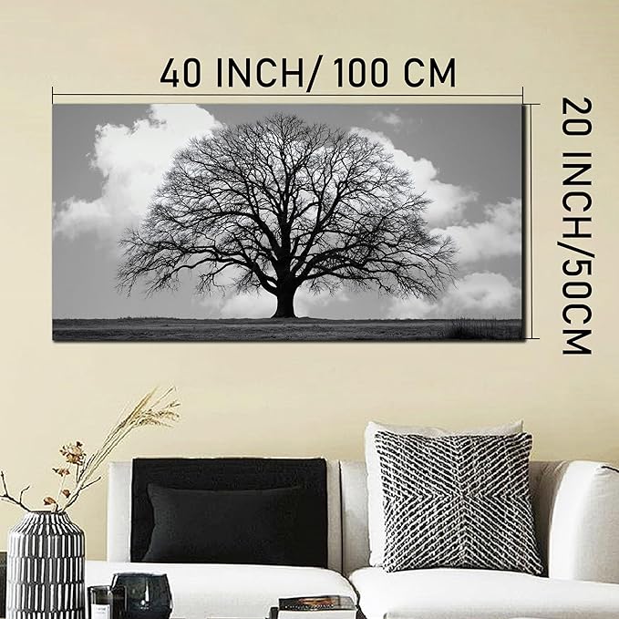Trogonup Black and White Tree of Life Wall Art for Bedroom Modern Botanical Landscape Pictures for Living Room Office Canvas Prints Ready to Hang 20"x40"
