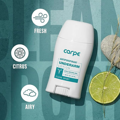 Carpe Deodorant Underarm Antiperspirant - Advanced Sweat & Odor Protection Formula - Sport Deodorant for Men & Women - Combat Excessive Sweating with Odor Control - Clean Sport Scent (Pack of 3)