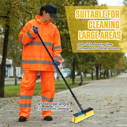 Zhehao 6 Pack 18 Inches Push Broom Outdoor, Multi Surface Garden Brush Broom with Adjustable 63" Long Handle for Deck, Driveway, Patio, Warehouse, Garage, Yard, Concrete Floor Cleaning