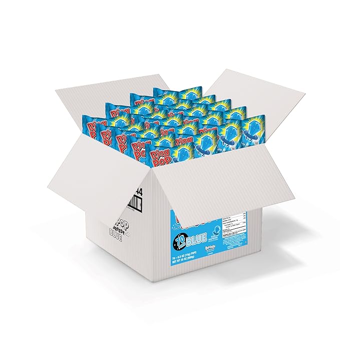 Ring Pop Blue Candy, 70 Ct Individually Wrapped Bulk Lollipop Pack, Blue Raspberry Flavored Lollipop Suckers for Kids, Fun Candy Bulk for Valentine's Gifts, Goodie Bags, Party Favors