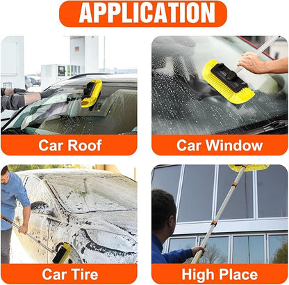 12FT Car Wash Brush with Long Handle, Car Cleaning Brush with 12 Inch Soft Bristle, Solar Panels Cleaner with Telescoping Pole for RV, Truck, Boat, House Siding