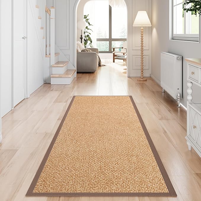 Washable Hallway Runner Rug 2x5 Jute Like Kitchen Runner Mat Rugs Non Slip, Woven Soft Entryway Farmhouse Runner Boho Floor Carpet for Indoor Laundry Hall Backdoor Bedroom Living Room, Brown