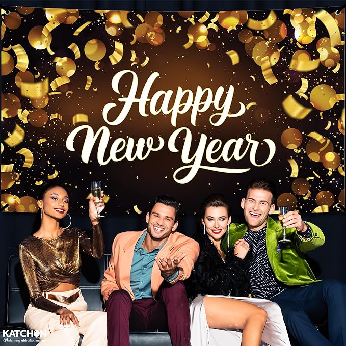 KatchOn, Happy New Year Banner 2026 - XtraLarge 72x44 Inch | Happy New Year Backdrop for Happy New Years Decorations 2026 | New Years Eve Party Supplies 2026 | NYE Banner for NYE Decorations 2026