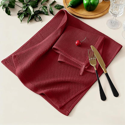 Kitinjoy 100% Cotton Kitchen Towels and Dishcloths Set, 8 Pack Waffle Weave Dish Towels Ultra Soft Absorbent Quick Drying Dish Rags, 13 x 28 Inch and 12 X 12 Inch, Burgundy