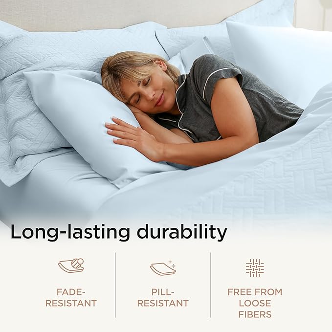 Threadmill 100% Cotton Sheets for Cal King Size Bed - 600 Thread Count Cal King Bed Sheets Set with 16” Deep Pocket - Sateen Weave 4-Piece Bedding Set with Cooling Effect, Blue