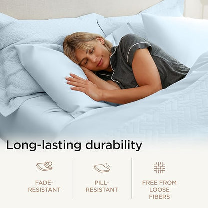 Threadmill Luxury 800 Thread Count Full Size 100% Cotton Sheets - Light Blue Sateen Weave Bed-Sheets, Better Than Egyptian Cotton, 4 Pc Solid Bedding Set, Fits 16" Deep Pocket