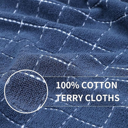 Homaxy 100% Cotton Terry Kitchen Towels(Navy Blue, 13 x 28 inches), Checkered Designed, Soft and Super Absorbent Dish Towels, 6 Pack