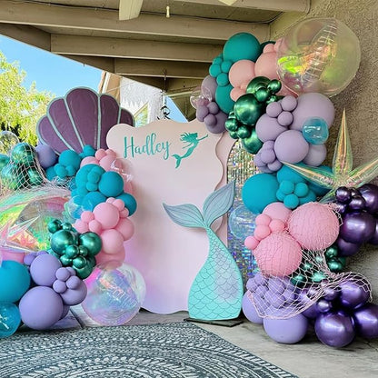 Mermaid Party Balloon Set, 60 Pcs 12 Inches Metallic Purple Pink Green Blue Latex Balloons for Girls Mermaid Birthday Decoration Baby Shower Birthday Under The Sea Party Decorations