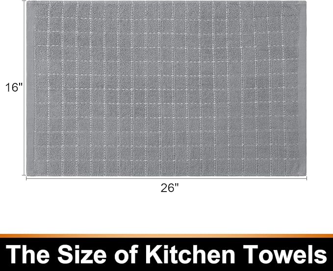 Mordimy 100% Cotton Terry Cloth Kitchen Towels, Super Soft and Absorbent Dish Towels for Drying, Checkered Designed Hand Towels for Kitchen, 16 x 26 Inches, 4 Pack, Light Grey